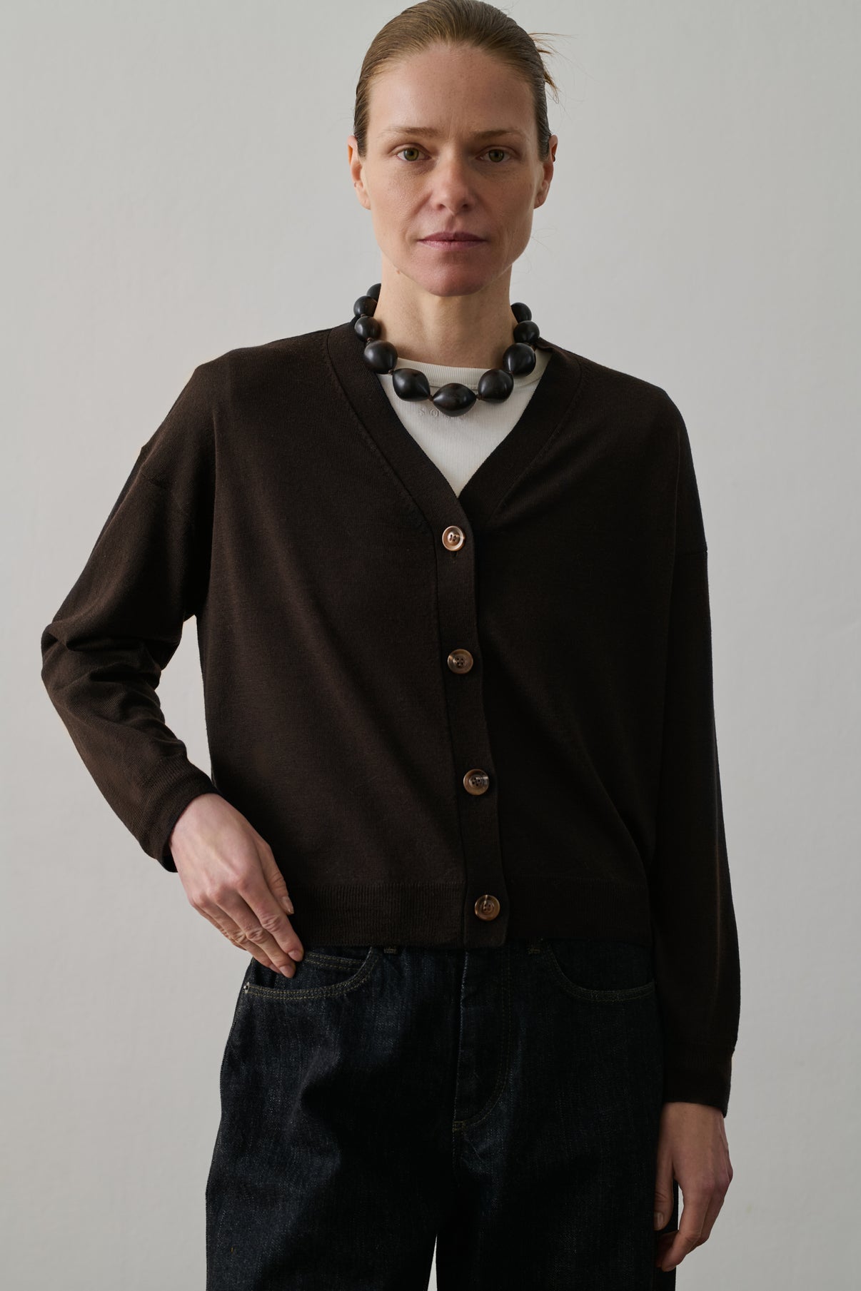 Cardigan Idem - Chocolat - Laine - Femme vue 2